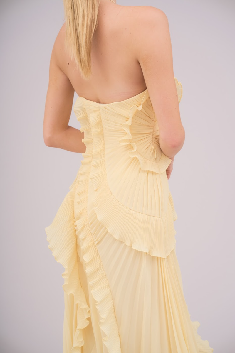 Aurora Pleated Gown – Buttercream Yell
