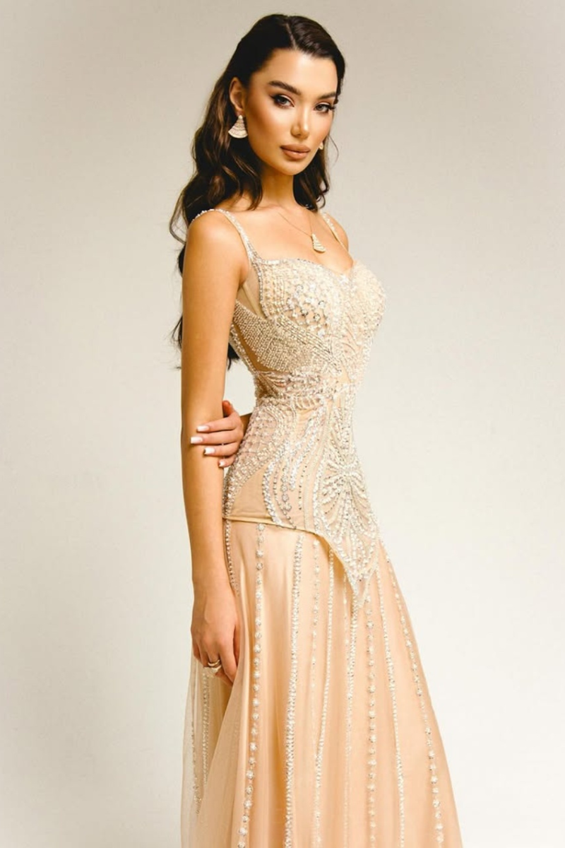Aurelia Beaded Gown - Champagne Blush Lus Deluné