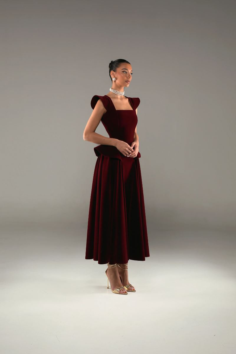 Regalia Peplum Gown - Burgundy Red Lus Deluné