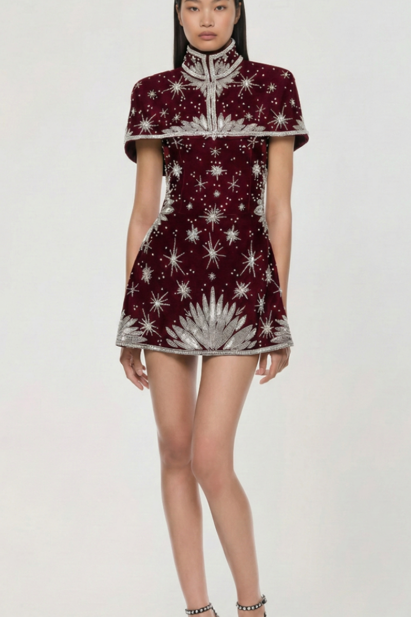 Celeste Mandarin Dress - Ruby Wine Lus Deluné
