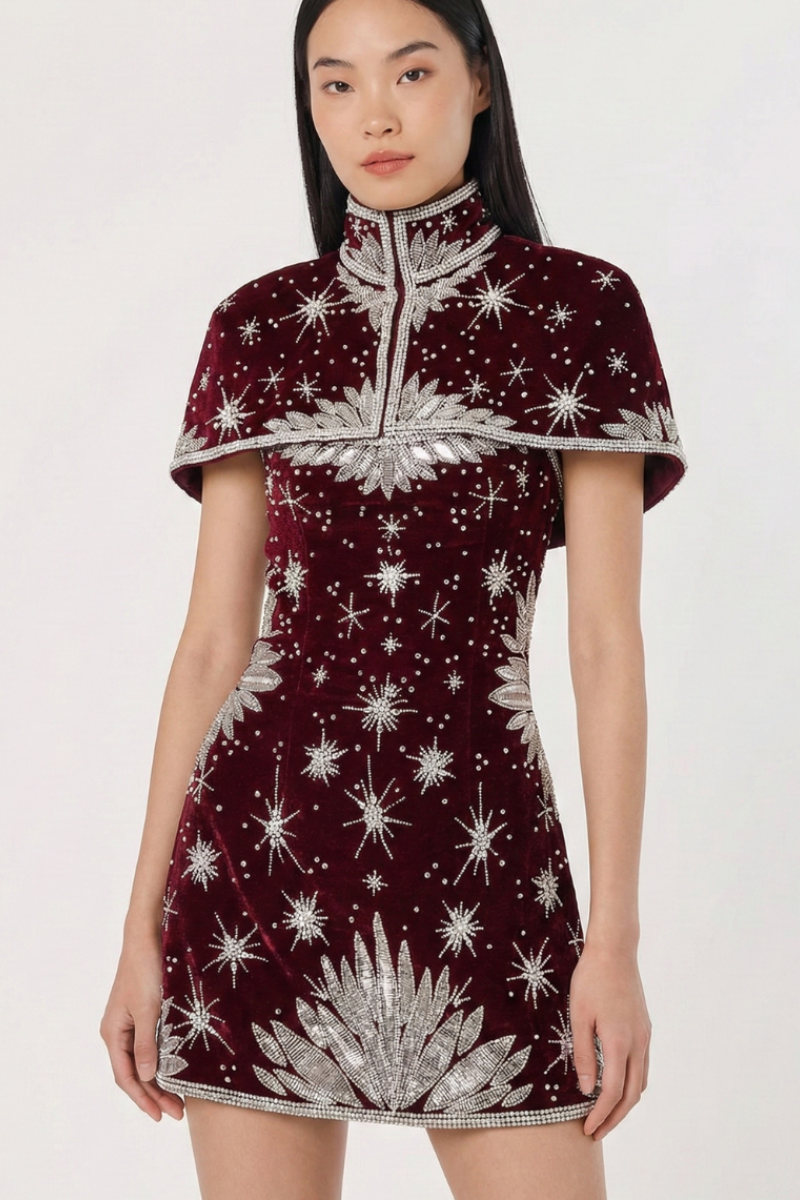 Celeste Mandarin Dress - Ruby Wine Lus Deluné