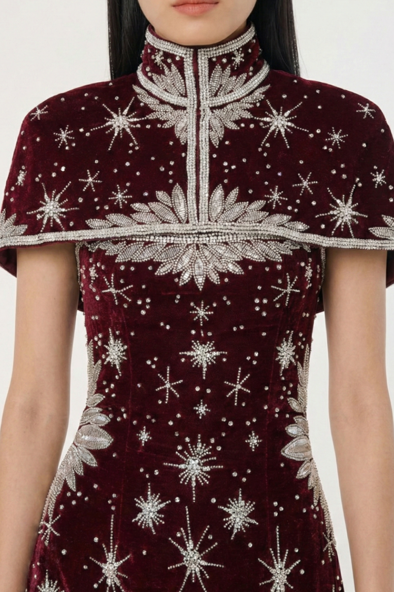 Celeste Mandarin Dress - Ruby Wine Lus Deluné