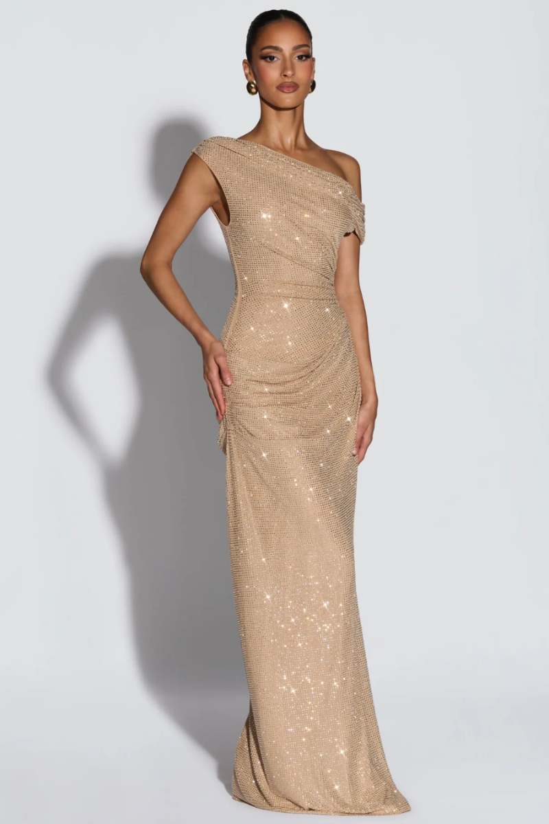 Seraphine Asymmetric Dress - Champagne Gold Lus Deluné