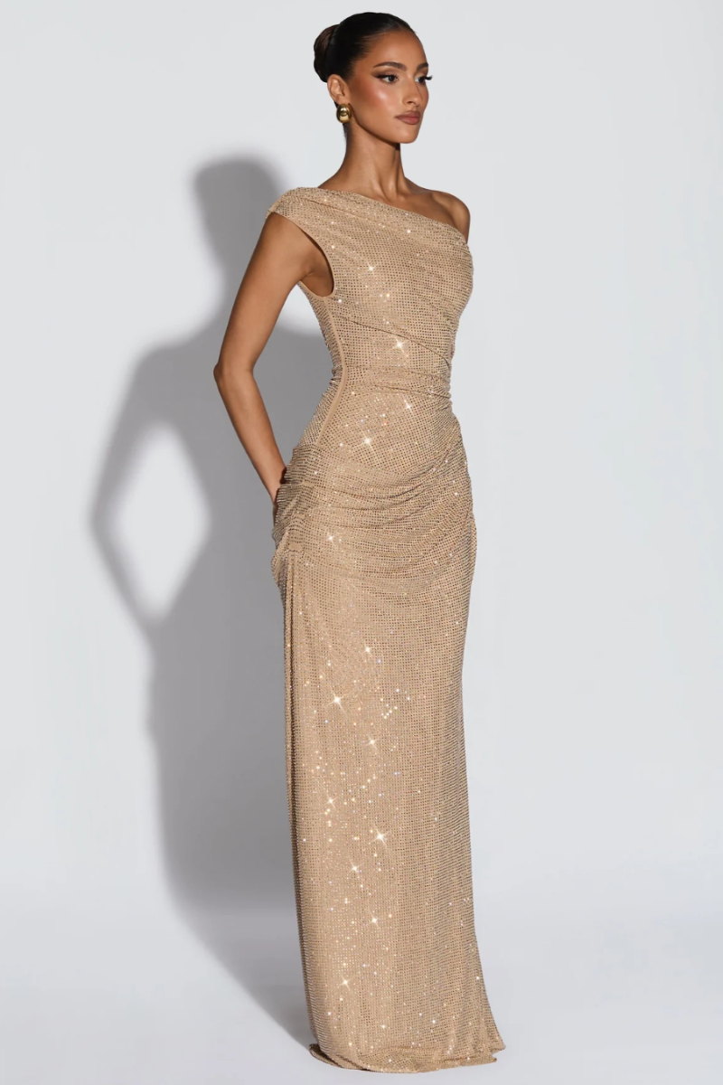 Seraphine Asymmetric Dress - Champagne Gold Lus Deluné