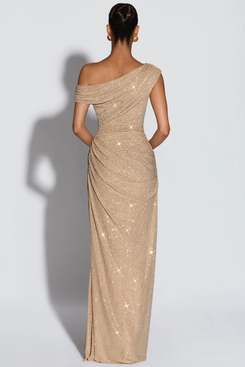 Seraphine Asymmetric Dress - Champagne Gold Lus Deluné