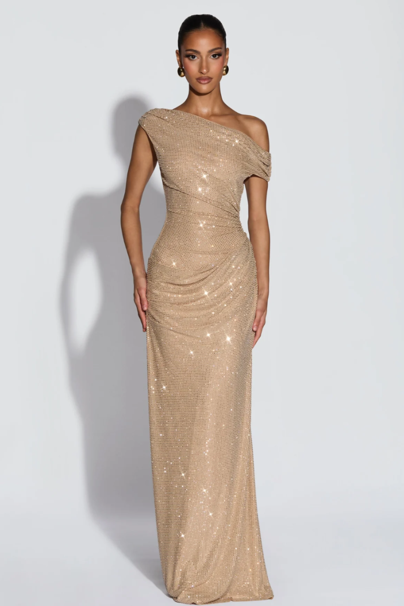 Seraphine Asymmetric Dress - Champagne Gold Lus Deluné