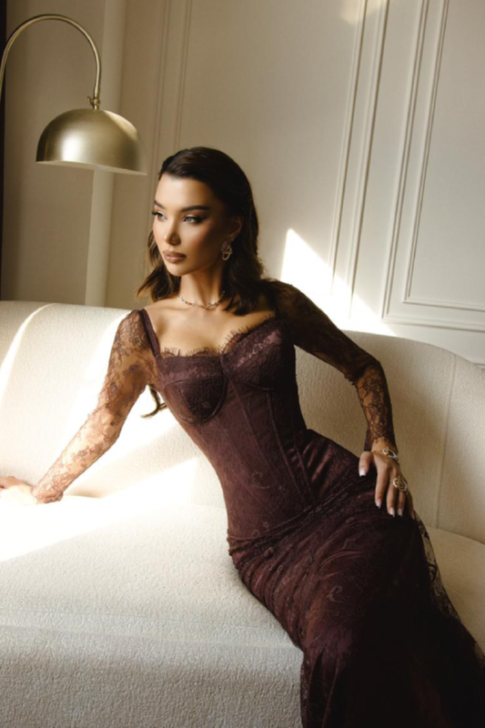 Velour Lace Gown - Cocoa Brown Lus Deluné