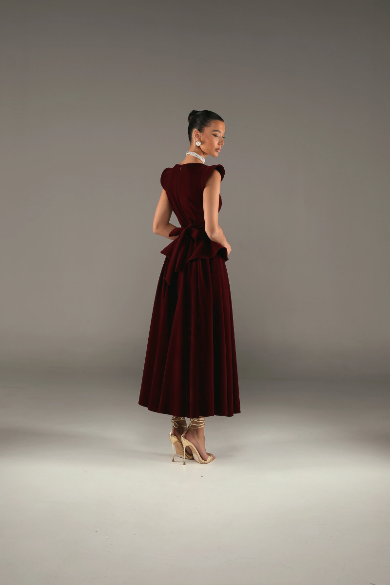 Regalia Peplum Gown - Burgundy Red Lus Deluné