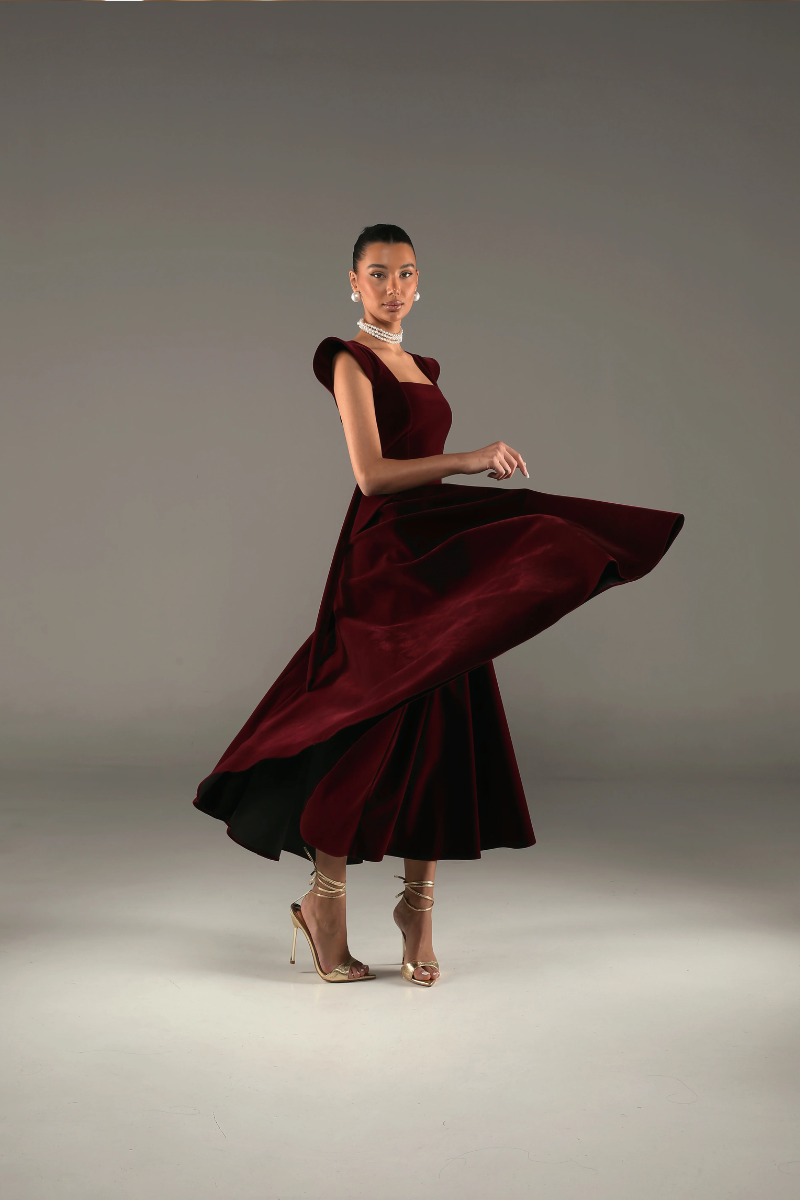 Regalia Peplum Gown - Burgundy Red Lus Deluné