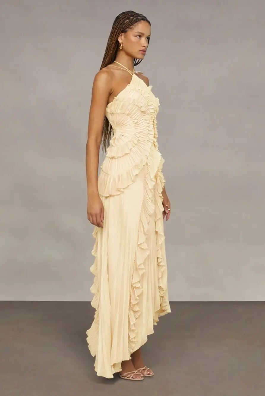 Aurora Pleated Gown ??Buttercream Yell Lus Deluné