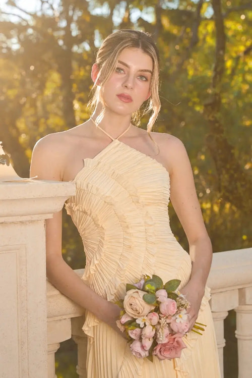 Aurora Pleated Gown ??Buttercream Yell Lus Deluné