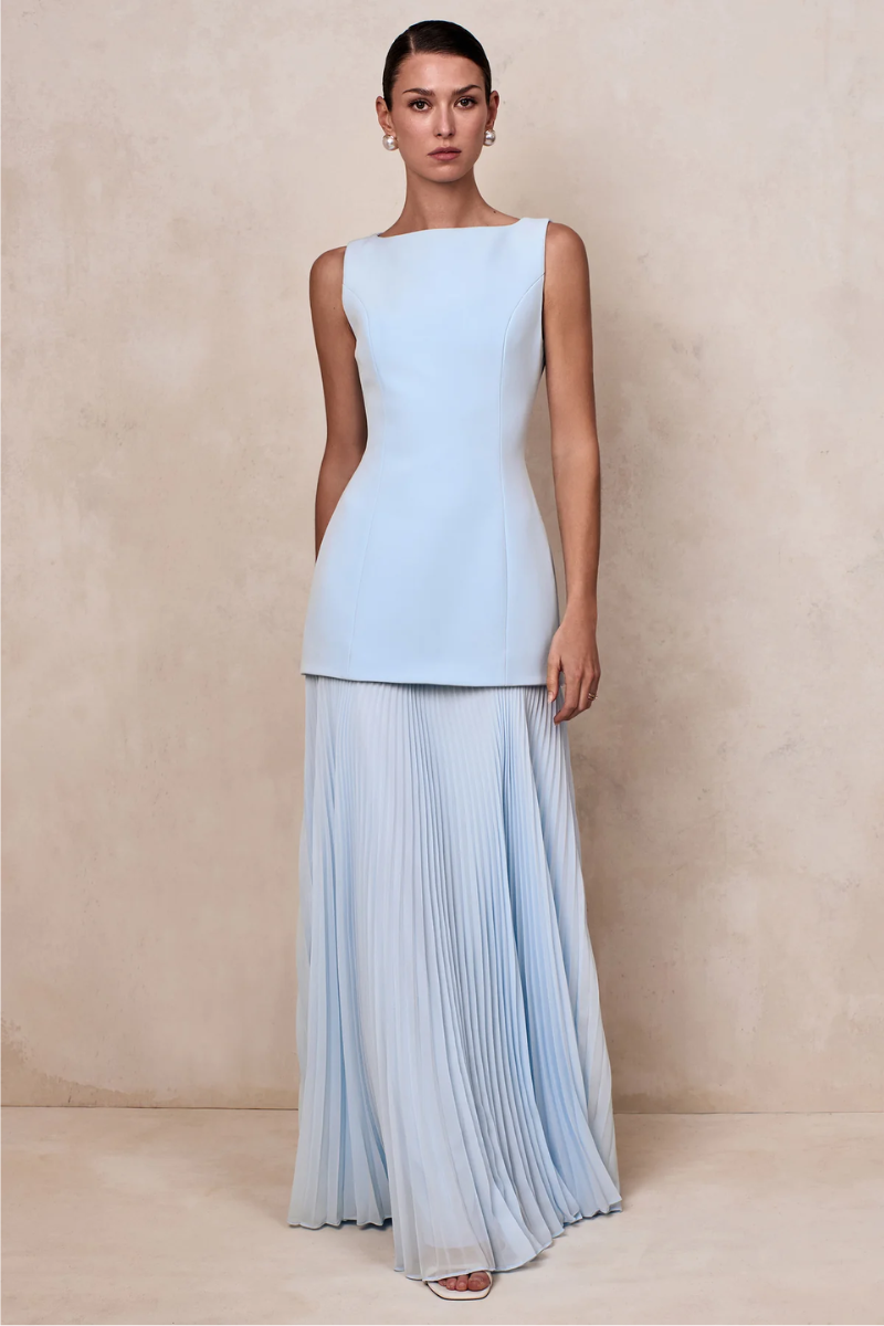 Elowen Pleated Gown - Powder Blue Lus Deluné