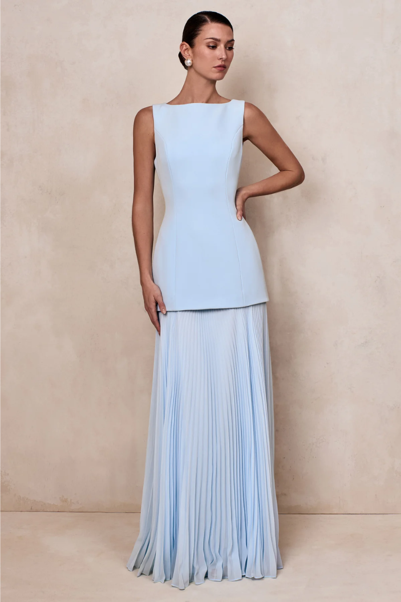 Elowen Pleated Gown - Powder Blue Lus Deluné