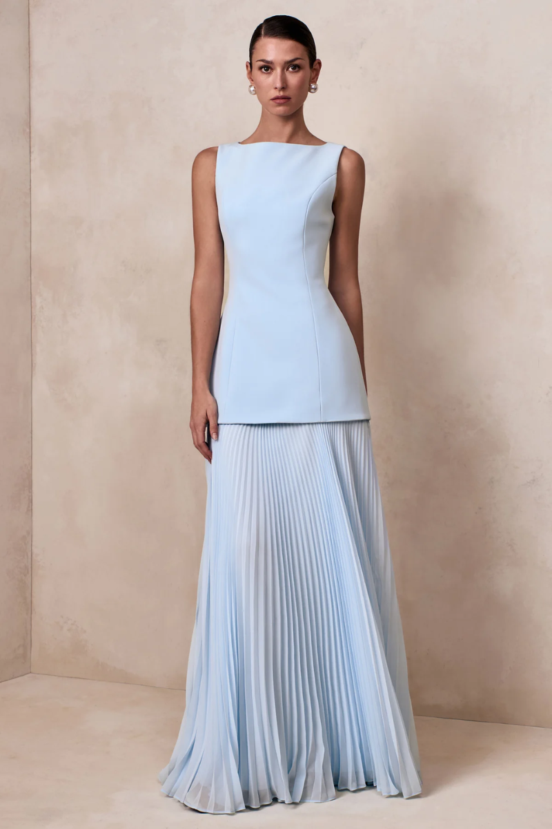 Elowen Pleated Gown - Powder Blue Lus Deluné