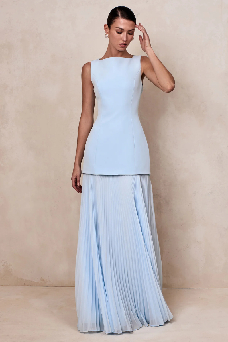 Elowen Pleated Gown - Powder Blue Lus Deluné