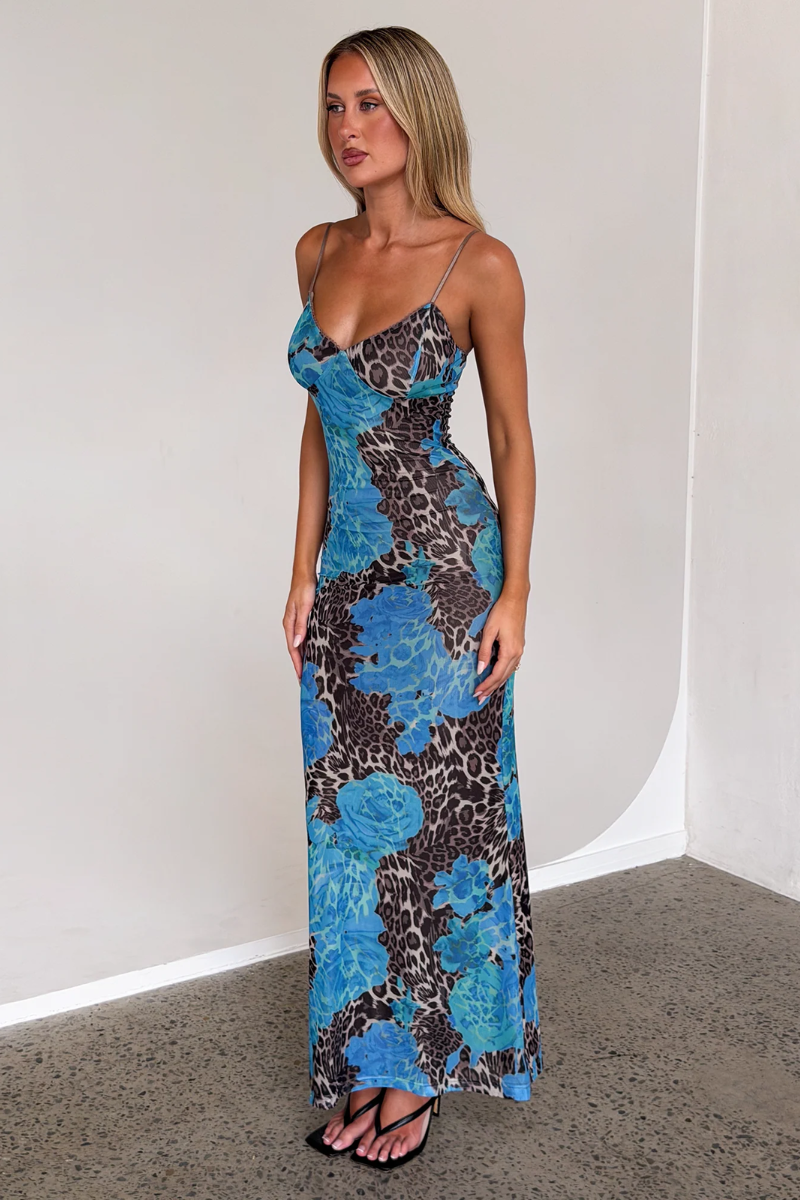 Azure Bloom Slip Dress - Ocean Blue Lus Deluné