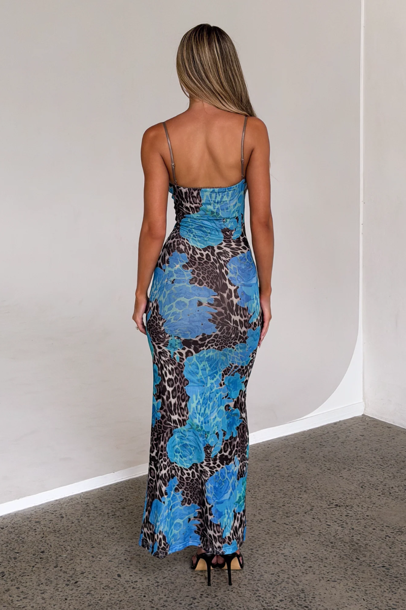 Azure Bloom Slip Dress - Ocean Blue Lus Deluné