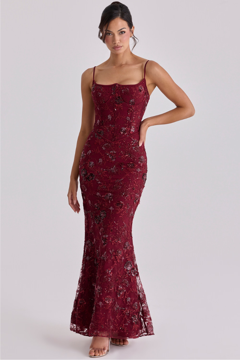 Valerina Lace Gown - Crimson Red Lus Deluné