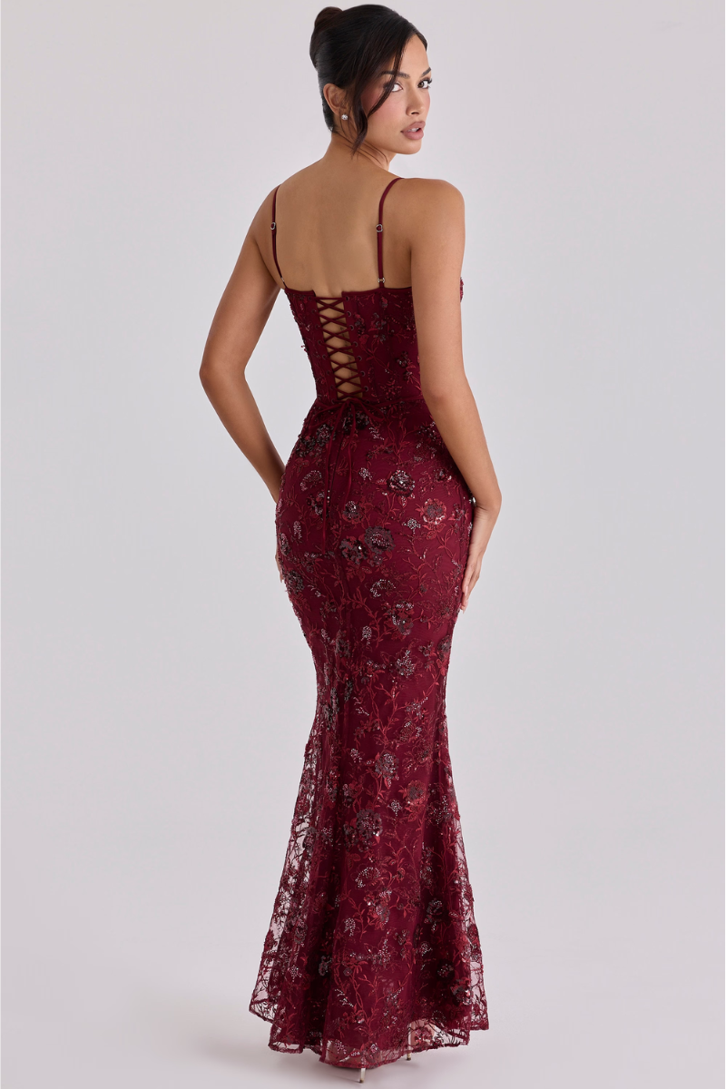 Valerina Lace Gown - Crimson Red Lus Deluné