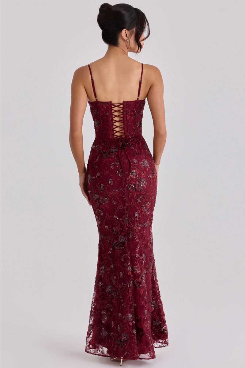 Valerina Lace Gown - Crimson Red Lus Deluné