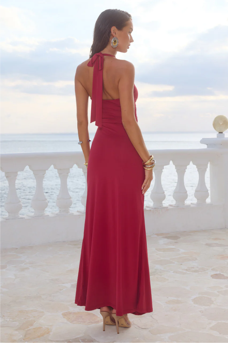 Valencia Halter Gown - Sunset Red Lus Deluné