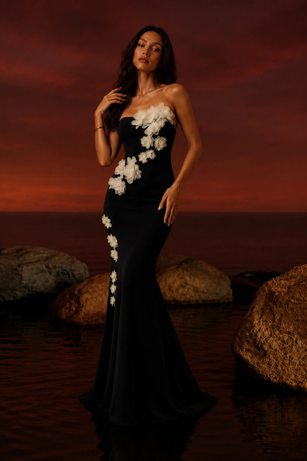 Noir Bloom Strapless Mermaid Gown — Midnight Black Lus Deluné
