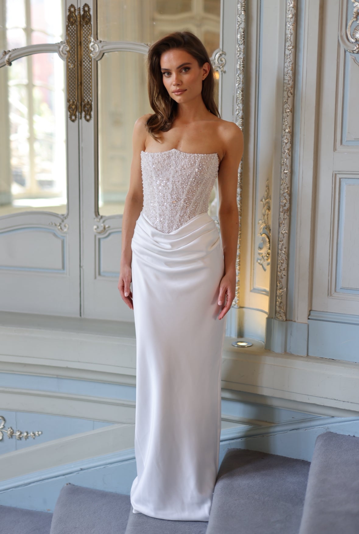 Elara Pearl Corset Gown - Ivory Blush Lus Deluné
