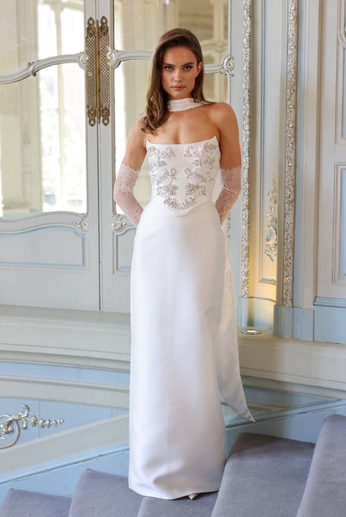 Isadora Embellished Corset Gown - Pearl Ivory Lus Deluné