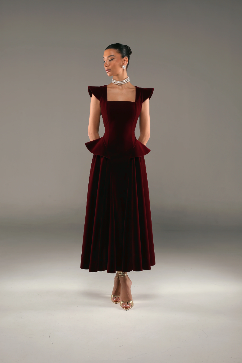 Regalia Peplum Gown - Burgundy Red Lus Deluné