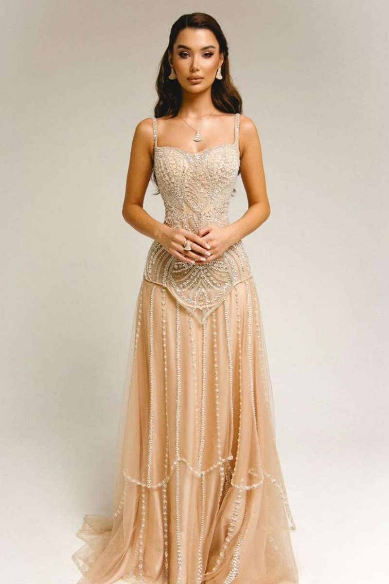 Aurelia Beaded Gown - Champagne Blush Lus Deluné