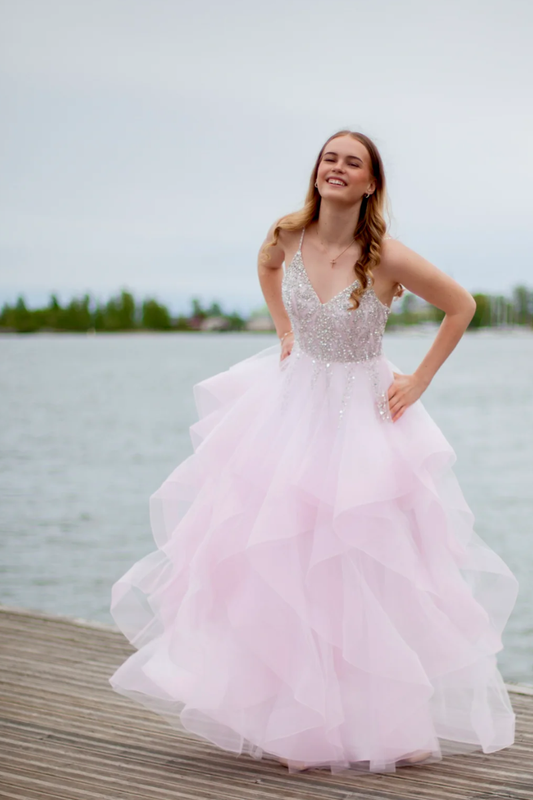 Araminta Ruffle Gown - Blush Petal Lus Deluné