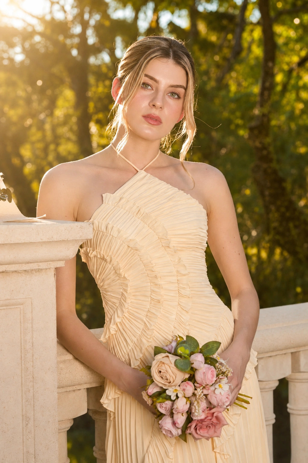 Aurora Pleated Gown - Buttercream Yellow Lus Deluné