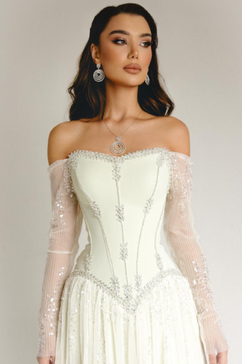 Seraphina Bardot Gown - Ivory Pearl Lus Deluné