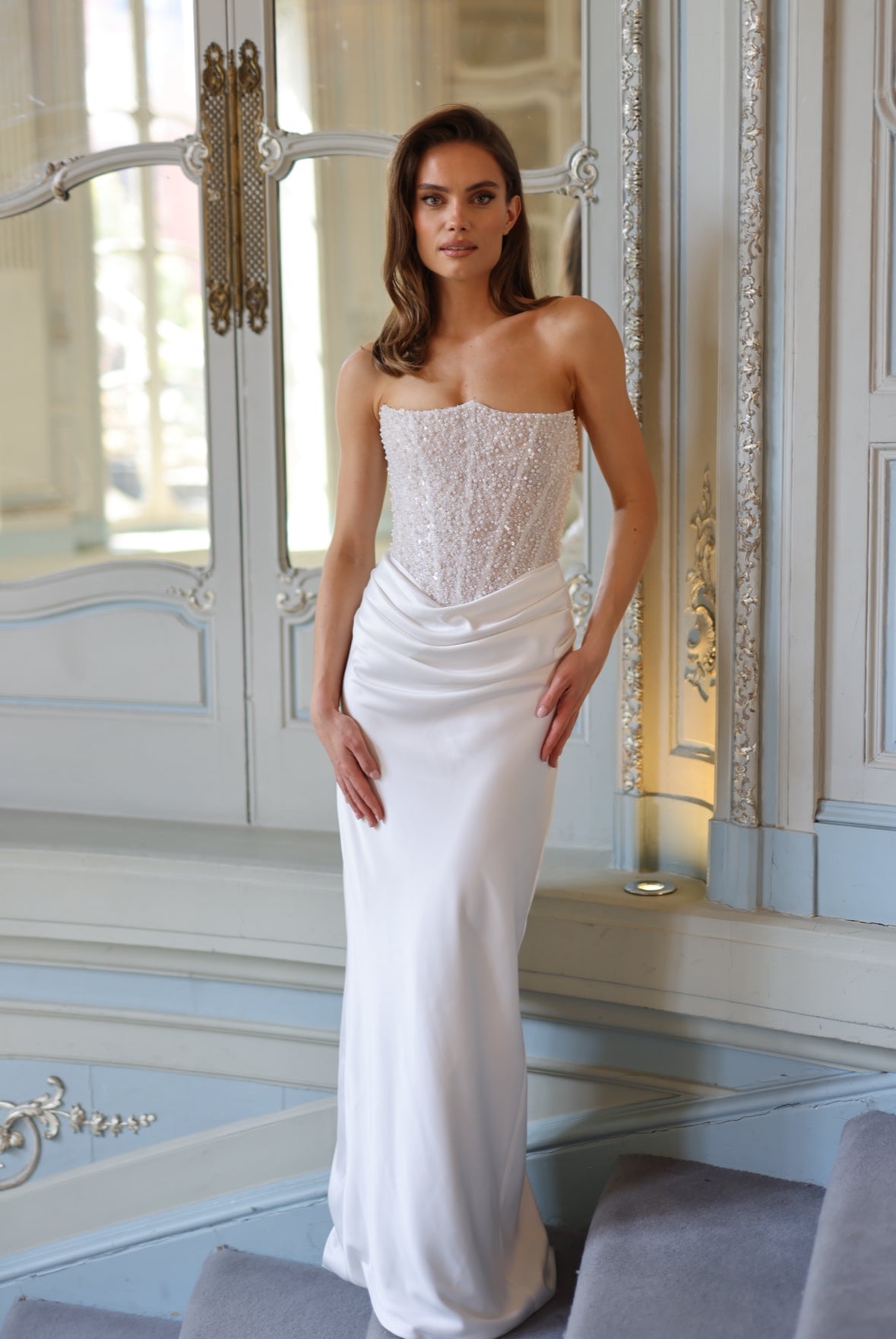Elara Pearl Corset Gown - Ivory Blush Lus Deluné