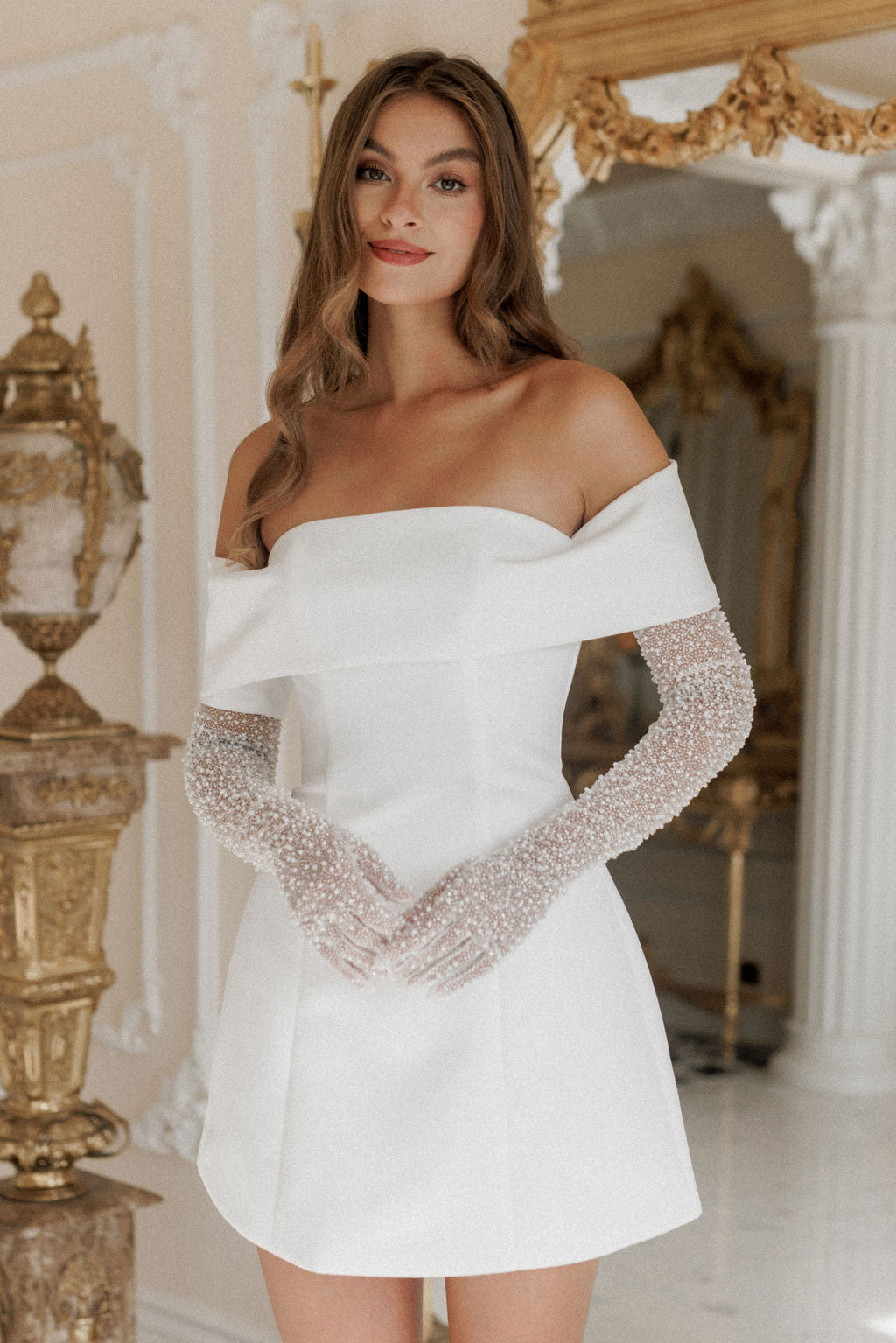 Valeria Bardot Dress - Ivory Glow Lus Deluné