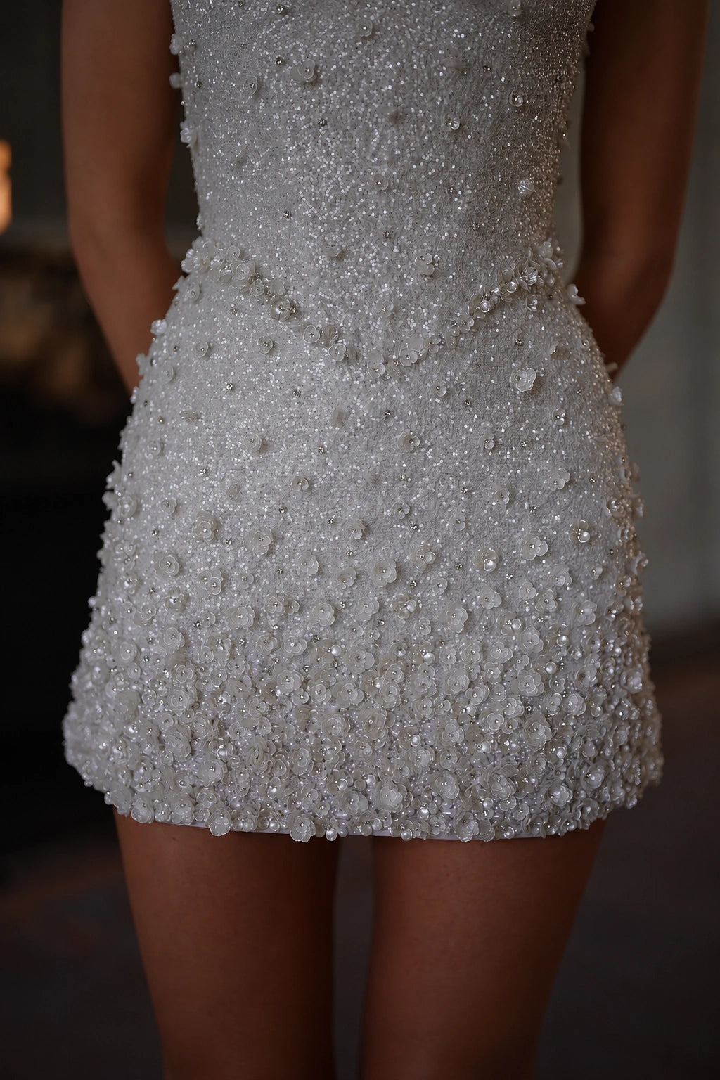 Mirelle Pearl Embellished Mini Dress - Starlight White Lus Deluné