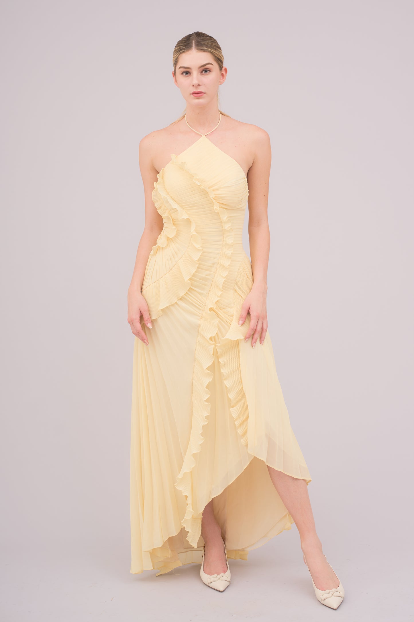 Aurora Pleated Gown – Buttercream Yell
