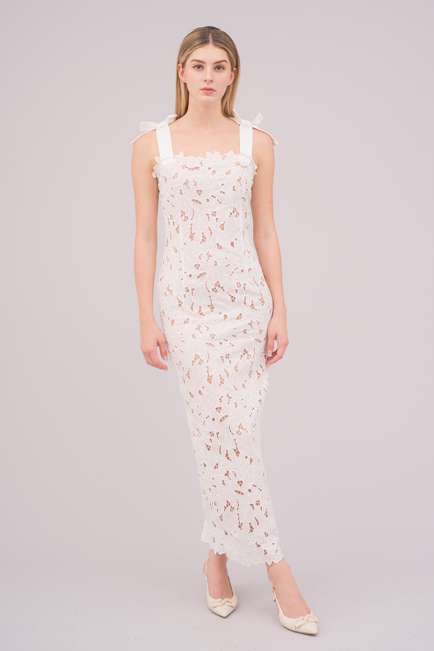 Daisy Bow Strap Dress – Soft White