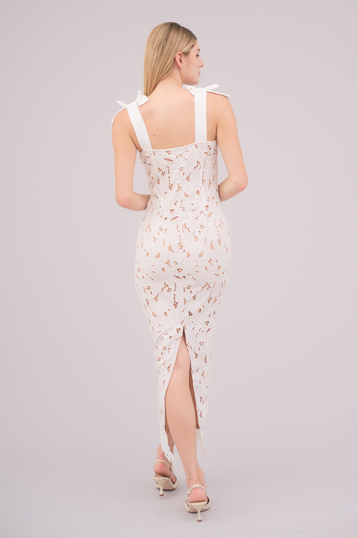 Daisy Bow Strap Dress – Soft White