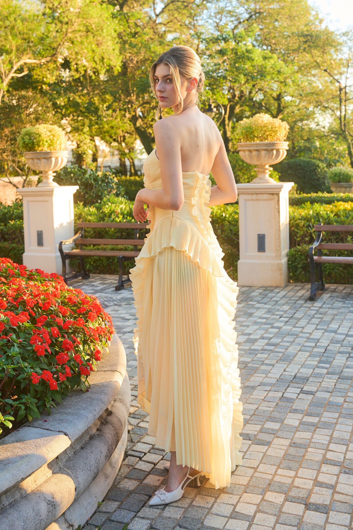 Aurora Pleated Gown – Buttercream Yell