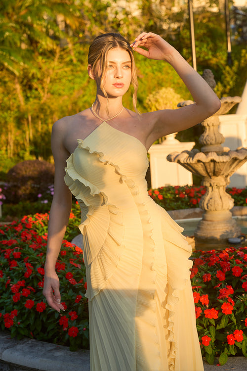 Aurora Pleated Gown – Buttercream Yell