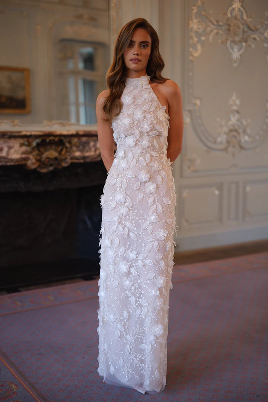 Elysia Halter Gown - Ivory Blossom Lus Deluné