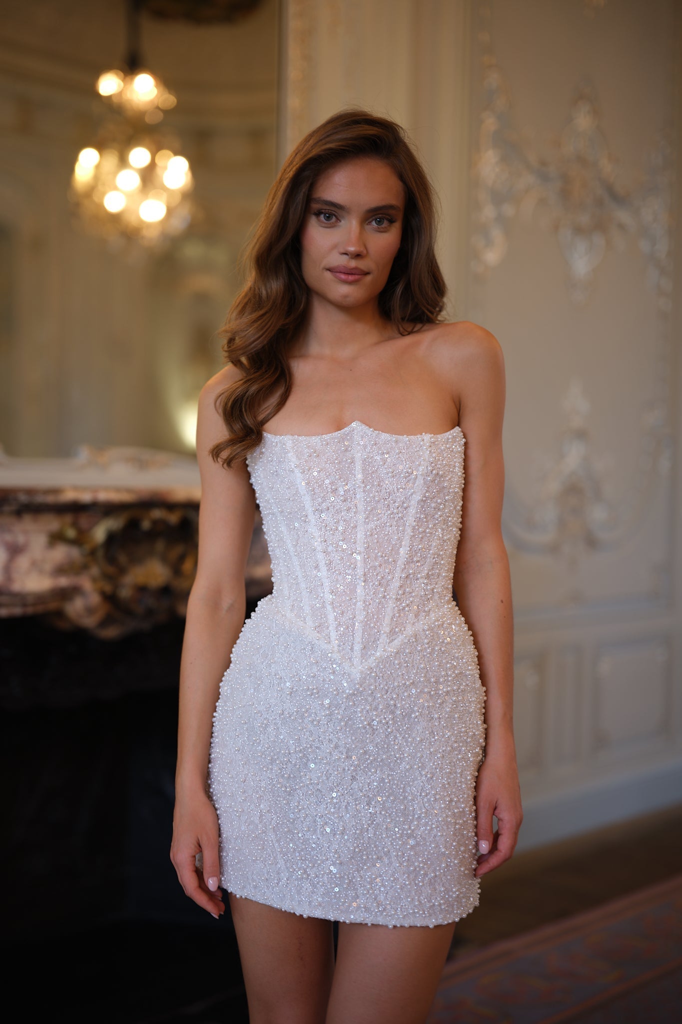 Celeste Sequin Corset Dress - Pearl White Lus Deluné
