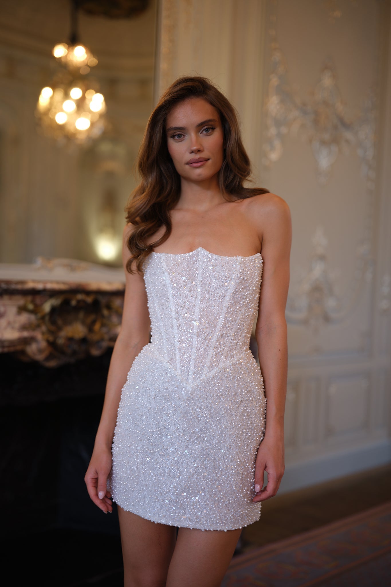 Celeste Sequin Corset Dress - Pearl White Lus Deluné