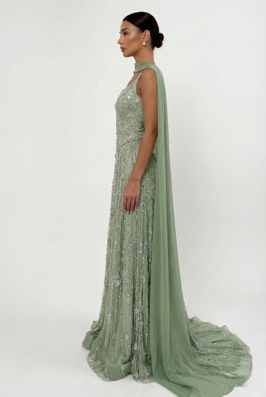 Elowen Cape Gown - Sage Mist Lus Deluné