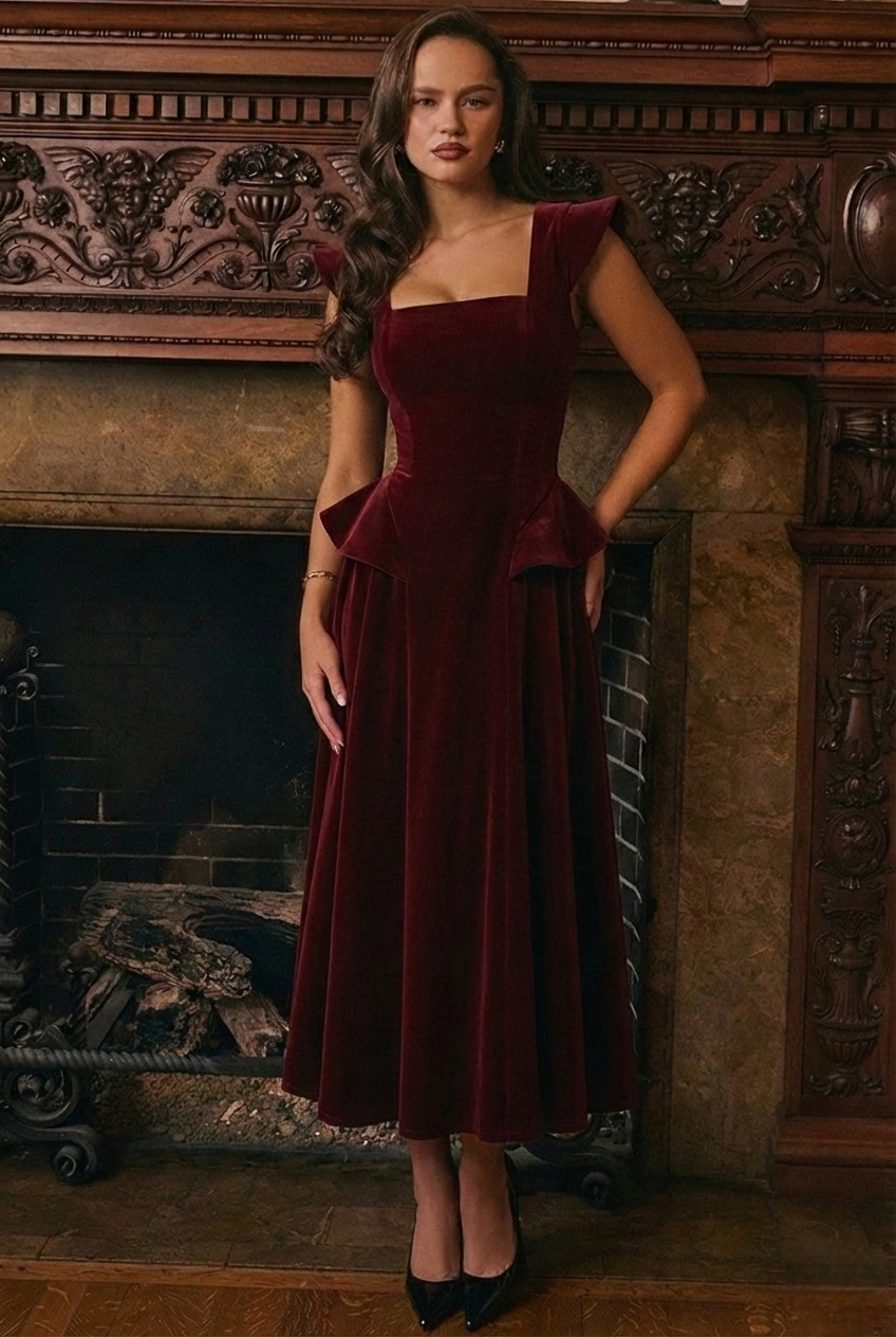 Regalia Peplum Gown - Burgundy Red Lus Deluné