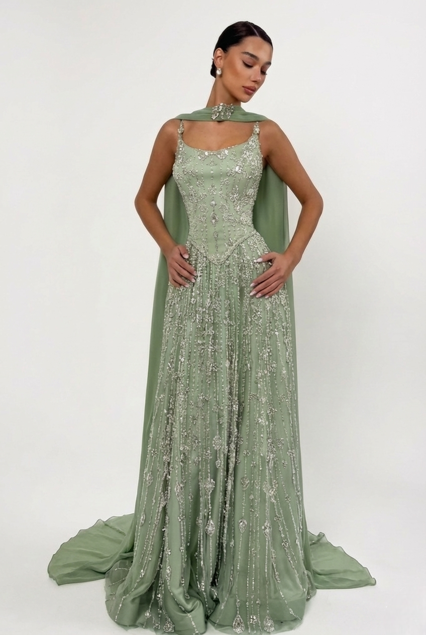 Elowen Cape Gown - Sage Mist Lus Deluné