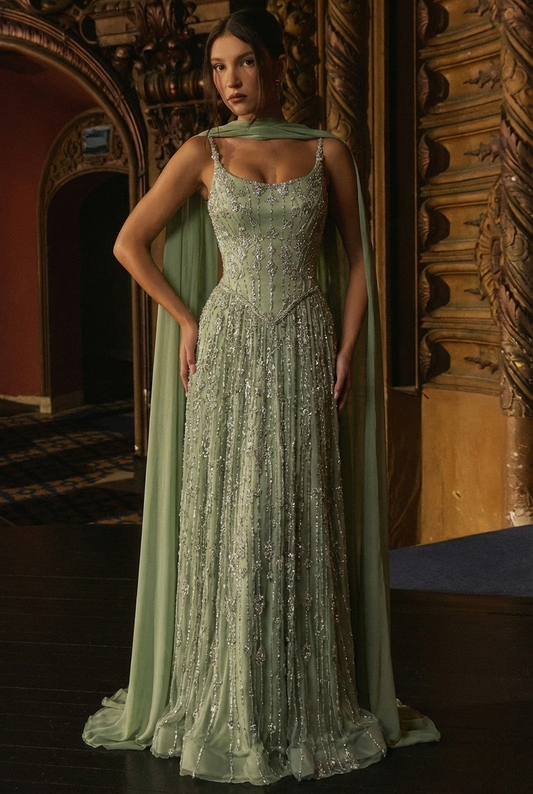 Elowen Cape Gown - Sage Mist Lus Deluné