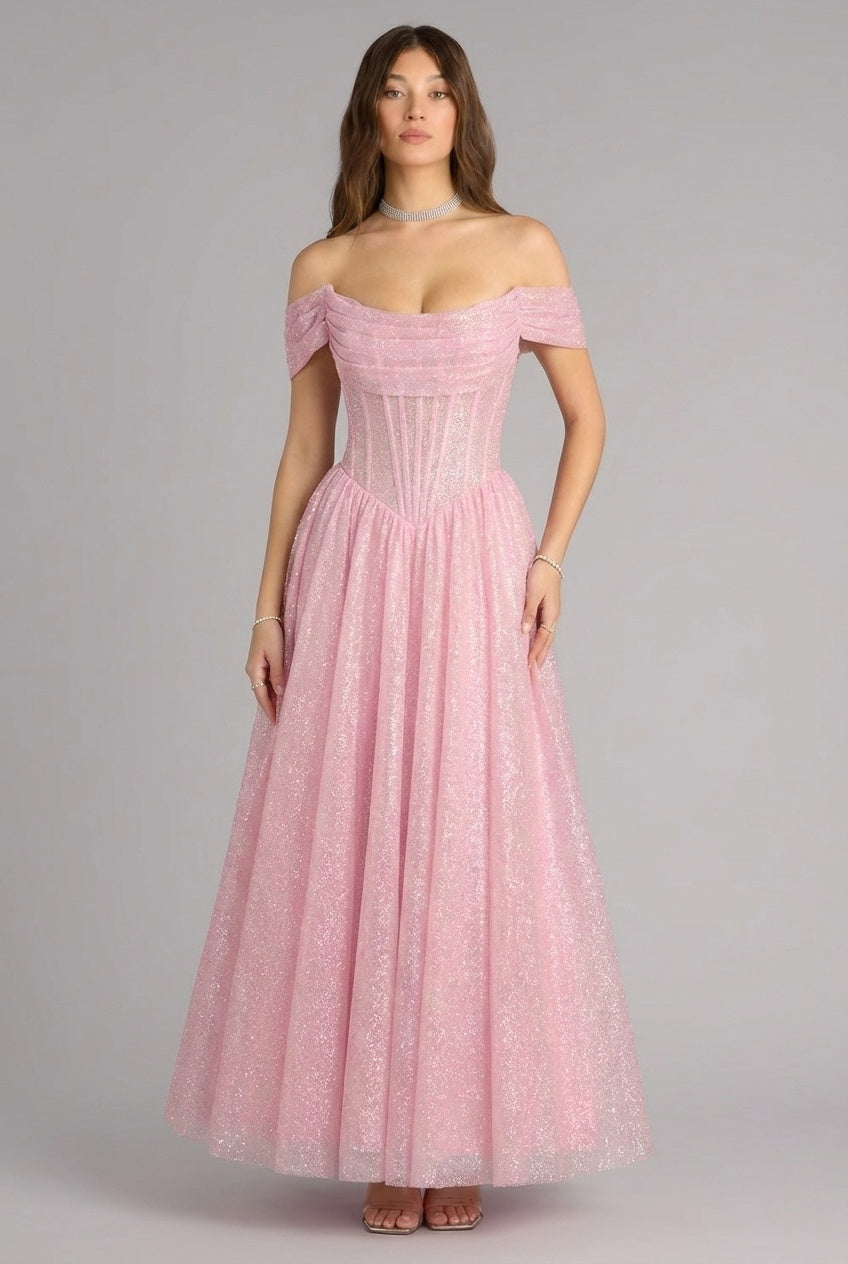 Seraphina Bardot Gown - Rose Quartz Lus Deluné