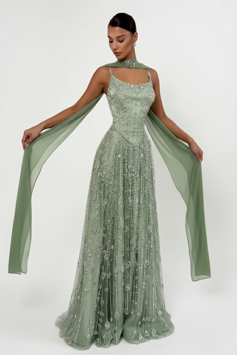 Elowen Cape Gown - Sage Mist Lus Deluné